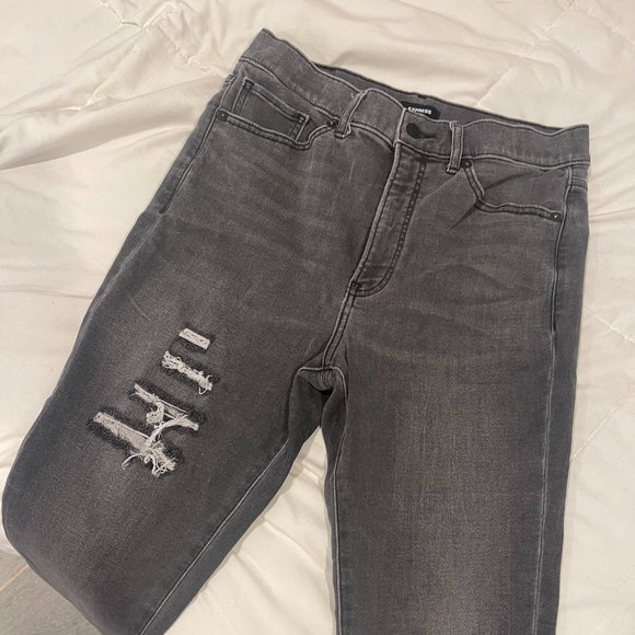faded black ripped express skinny jeans - Picture 1 of 5